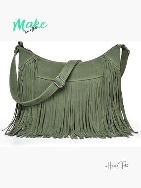 Vintage Suede Fringe Hobo Bag Crossbody Tassel Shoulder Purse
